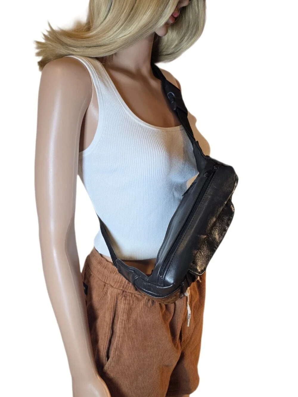 Vintage 1990s Hand-Tooled Leather Rose Waist Bag / Fanny Pack EUC